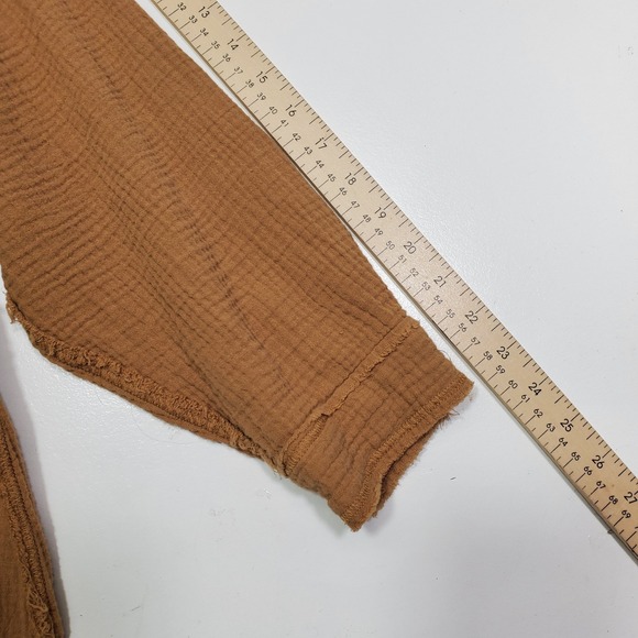 Aerie Oversized gauzy button-up shirt Brown Women Size Large Long Sleeves - Picture 9 of 10